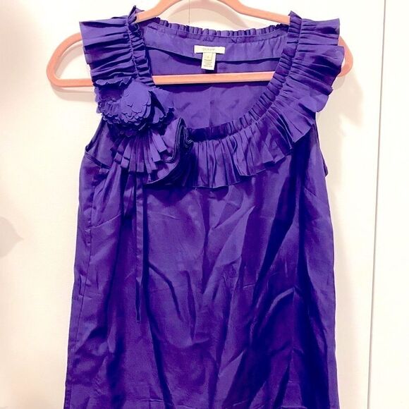 🌷J Crew🌷 100% Silk Sleeveless Top With Ruffle Flower Bow Accent - Picture 4 of 7